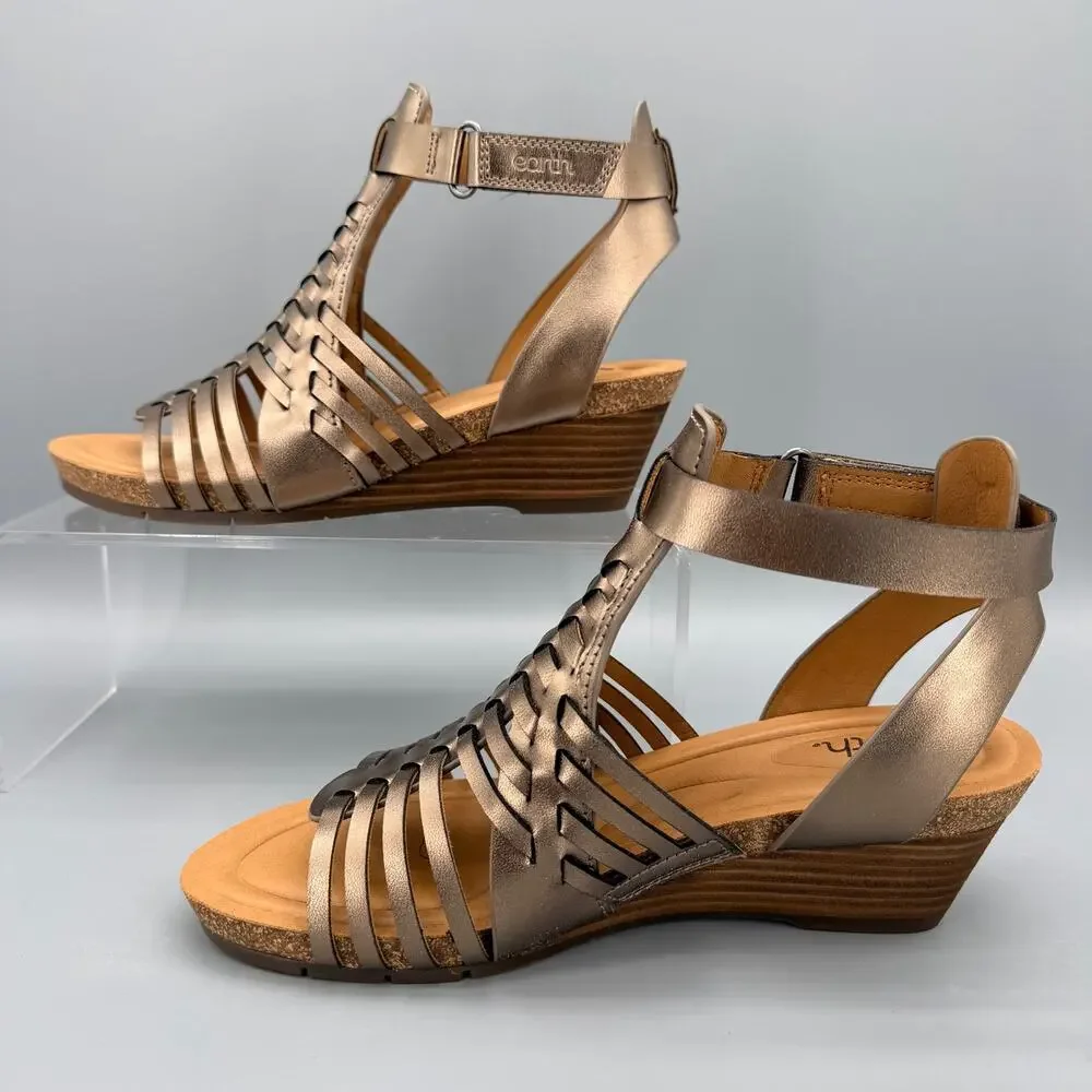 NEW earth Women’s Hattie Fisherman Wedge Sandals Pewter Size 7.5M